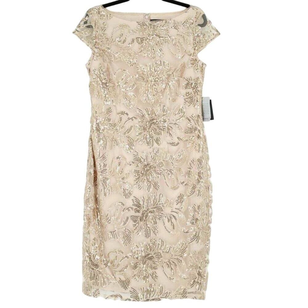 Marina Rinaldi Sequin Embroidered Cocktail Sheath Dress Women's Size 10 New with
